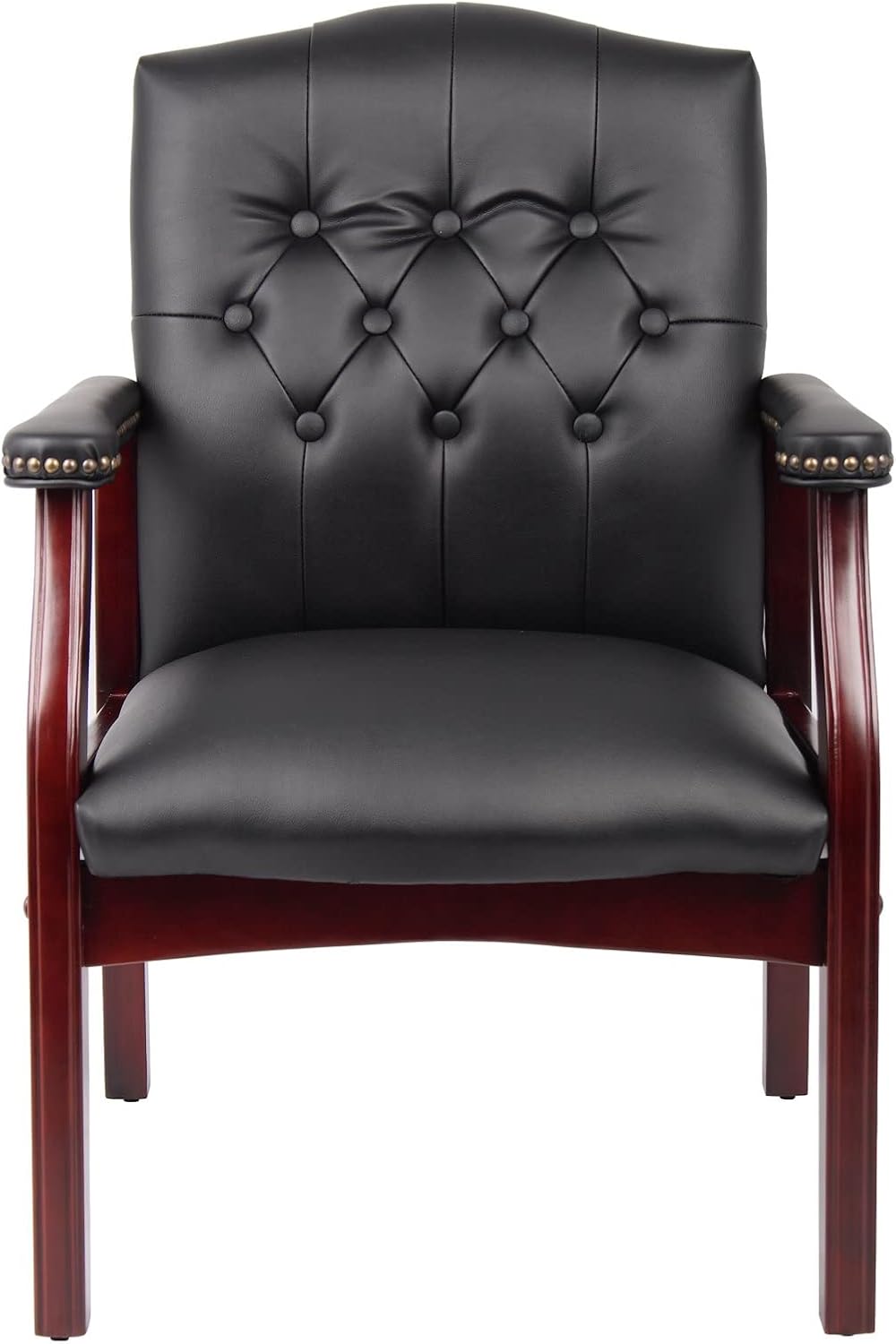 Leather Office Reception Guest Chairs, Ergonomic Office Executive Side Chair, Mid-Back Waiting Room Conference Office Guest Lobby Chairs with Padded Seat and Arms,No Wheels,1 PC(Black)