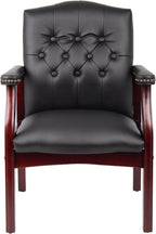 Leather Office Reception Guest Chairs, Ergonomic Office Executive Side Chair, Mid-Back Waiting Room Conference Office Guest Lobby Chairs with Padded Seat and Arms,No Wheels,1 PC(Black)