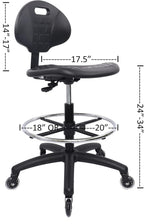 (Tall Bench Stool, Rubber Roller Blade Stye Casters Easy to Clean! Ergonomic Polyurethane Drafting Stool. Seat Height Range 24"-34". Home Office Lab Workstation.