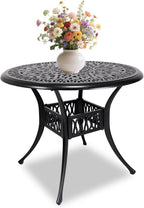 35" Outdoor Dining Table, Cast Aluminum Patio Bistro Table with 2.44" Umbrella Hole, Patio Furniture for Backyard Garden, Black