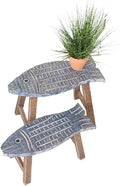 Kalalou CMN1228 Set of Two Wooden Fish Stools, Grey