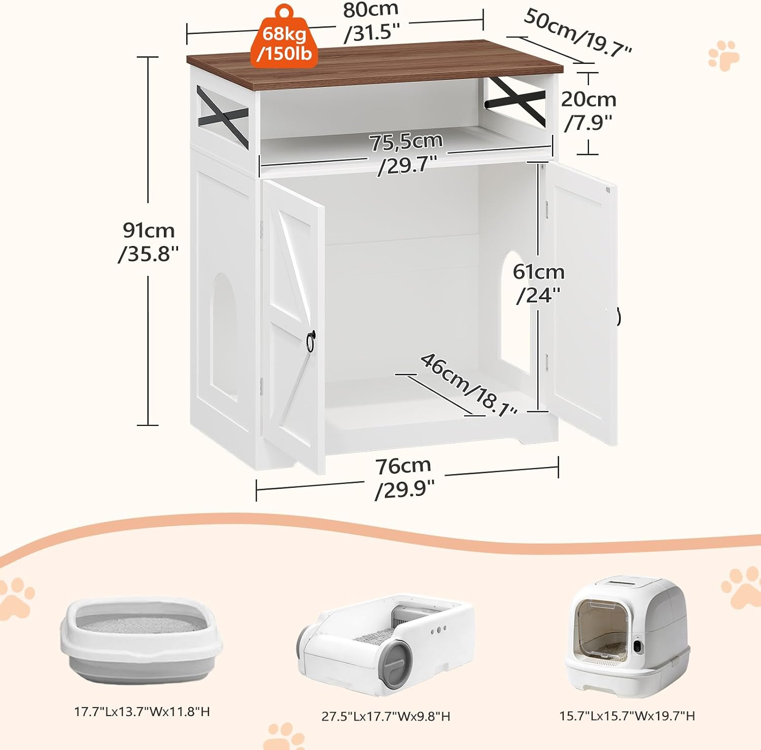 MAHANCRIS End Table and Cat Litter Box Enclosure Bundle, C-Shaped Narrow Side Table with LED Light, Wooden Cat Washroom Cabinet, for Small Spaces, Living Room, Bedroom, ETWT18E01Z-CWBZ4501