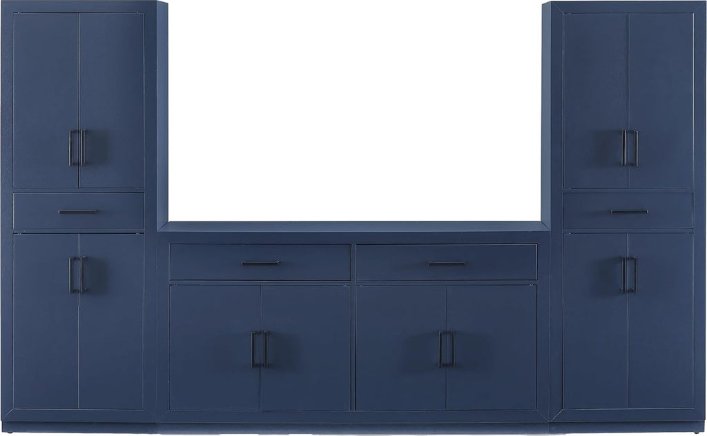 Crosley Furniture Isla 3-Piece Modern Sideboard Buffet Cabinet and Kitchen Storage Pantry Set, Navy