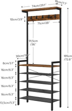 HOOBRO Hall Tree with Bench, Coat Rack with Shoe Storage, Shoe and Coat Rack, 5-Tier Entryway Shoe Storage, 5 Hooks, for 12-16 Pairs, Industrial, Hallway, Foyer, Mudroom, Rustic Brown BF74MT01