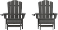 Flash Furniture Newport Adirondack Cup Holder and Pull Out Ottoman, All-Weather HDPE Indoor/Outdoor Lounge Chair, Set of 2, Gray