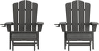 Flash Furniture Newport Adirondack Cup Holder and Pull Out Ottoman, All-Weather HDPE Indoor/Outdoor Lounge Chair, Set of 2, Gray