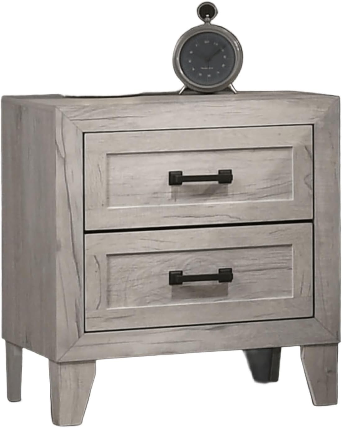 Bedside Table White Wash Finish Striking Elegant 1pc Nightstand Contemporary Style Black Bar Pull 2-Drawers,for Small Spaces