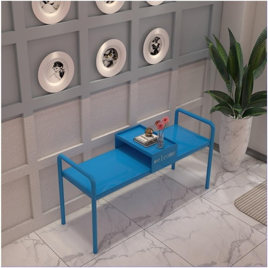 Outdoor Bench, Outdoor Park Gym Rest Bench, Wrought Iron Chair for Mall Café Seating Garden Bench(Blue)