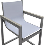 Marina Outdoor Patio in Gray Powder Coated Finish with Sling Textilene and Wood Accent Arms - Aluminium Lightweight Aluminum Frame Arm Accents Porch Weather