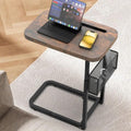 Fashion TV Tray Table with Large Tabletop, Adjustable Sofa Table with Storage Baskets, Strong Metal Frame, Tv Dinner Tray Table for TV Watching, Meals, Snacks (Square, Brown, 16.93inch x 12.6inch)