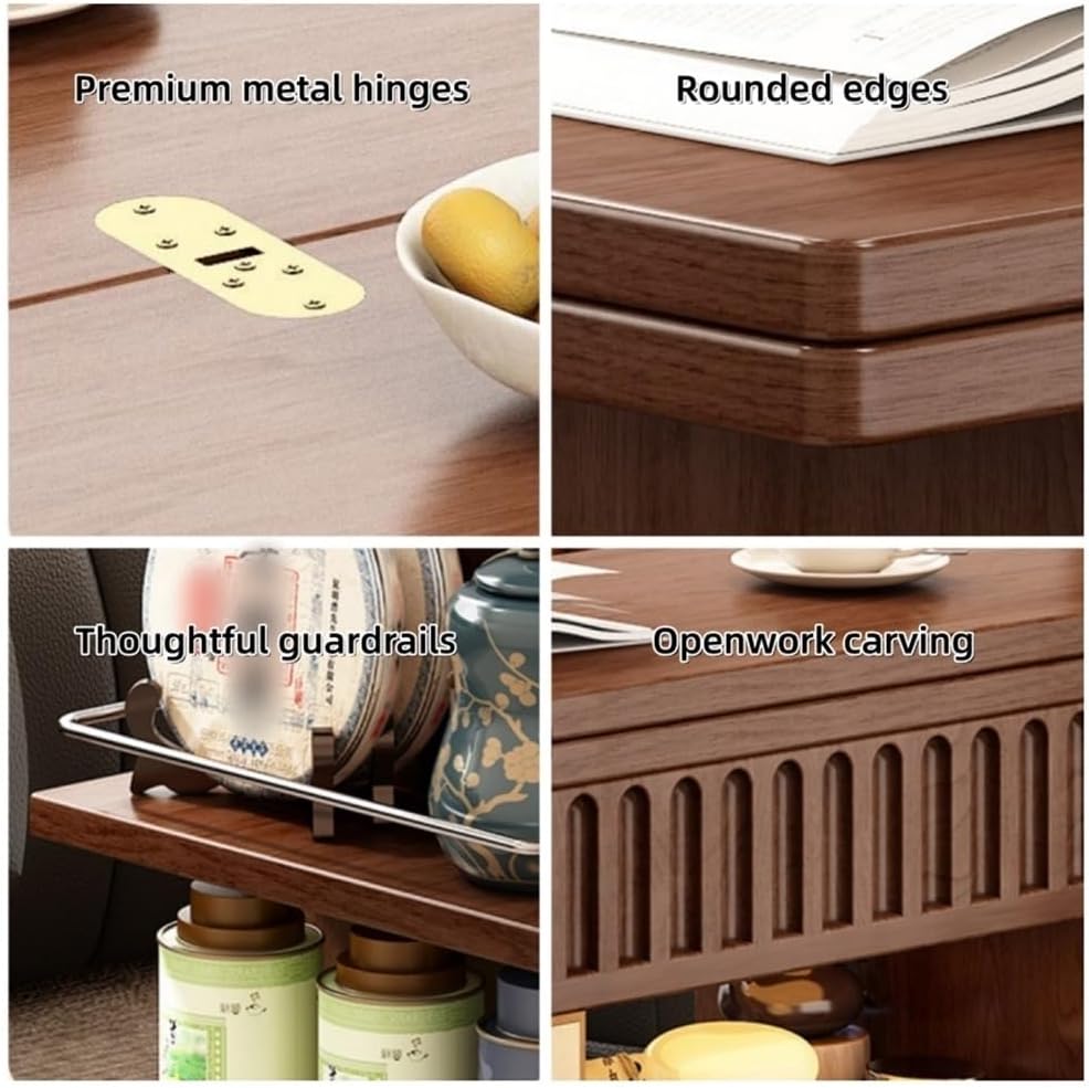 Wooden Side Table with Wheels, Large Capacity Storage End Table, 3 Tier Rolling Cart, Small Couch Table Suitable for Balcony, Living Room and Bedroom
