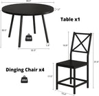 IRONCK Round Dining Table Set for 4, Extendable Kitchen Table with 4 Chairs, 44.5" Drop Leaf Desk, Folding for Small Space, Apartment, Black