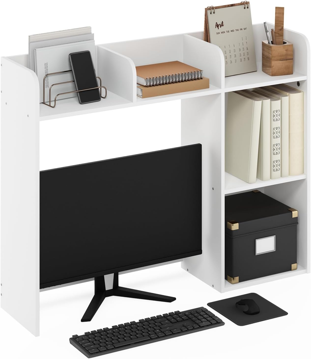 Furinno Classic Desk Shelf, 5-Shelf Desktop Hutch, Book Shelf, 3-Tier Desk Organzier, for Office Supplies, Office Desk Accessories, for Home Office, College, Dorm, White