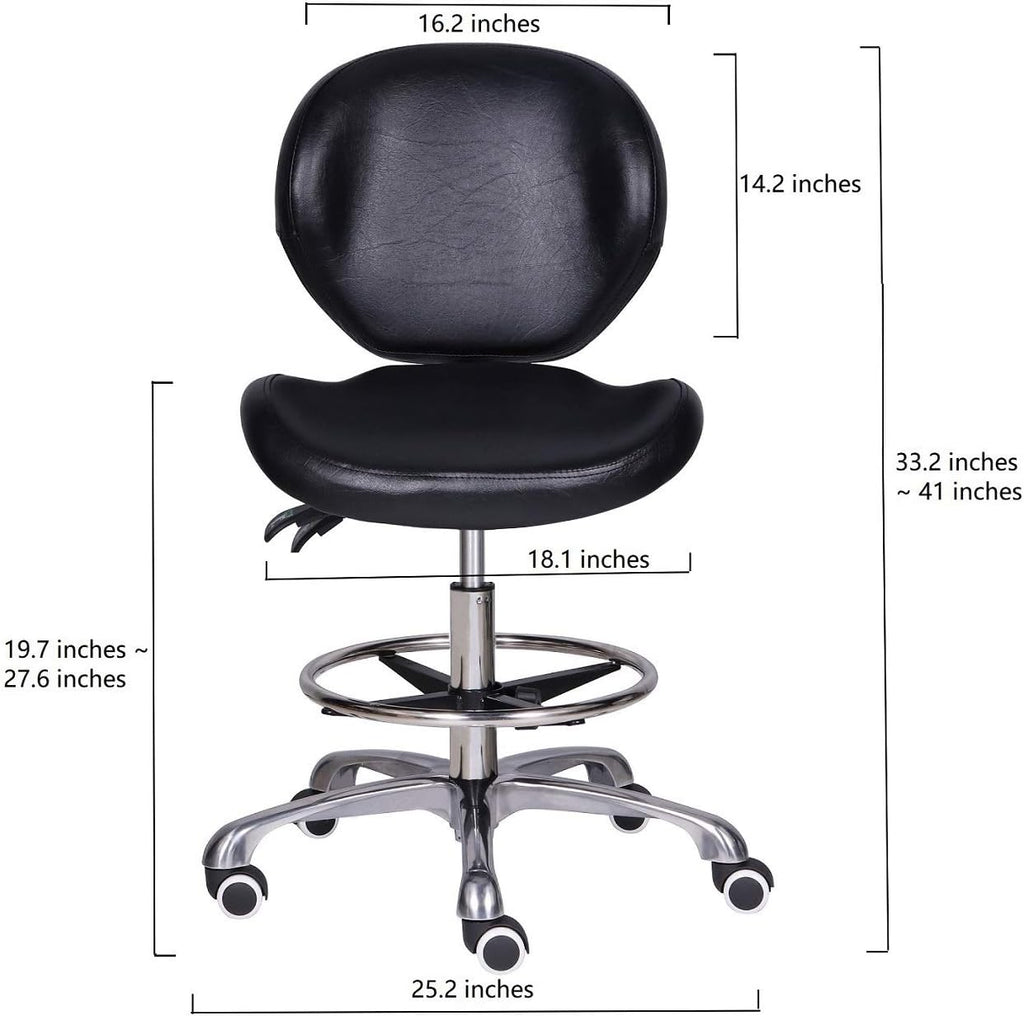 Kaleurrier Adjustable Stool Drafting Chairs: Tall Office Chair for Standing Desk with Backrest & Foot Rest - Ergonomic Drafting Stools with Rolling Wheels for Shop Studio Dental Salon Home(Black)
