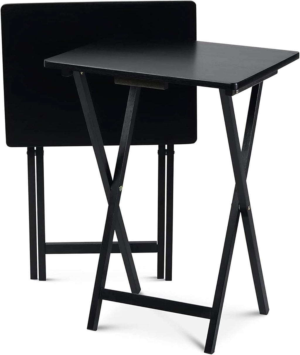 PJ Wood 2-Pack Folding TV Tray Set, Black - Collapsible Portable Snack Serving Tables, Home Furniture for Living Room, Bedroom, and Kitchen