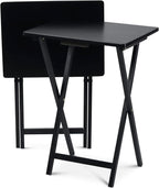 PJ Wood 2-Pack Folding TV Tray Set, Black - Collapsible Portable Snack Serving Tables, Home Furniture for Living Room, Bedroom, and Kitchen