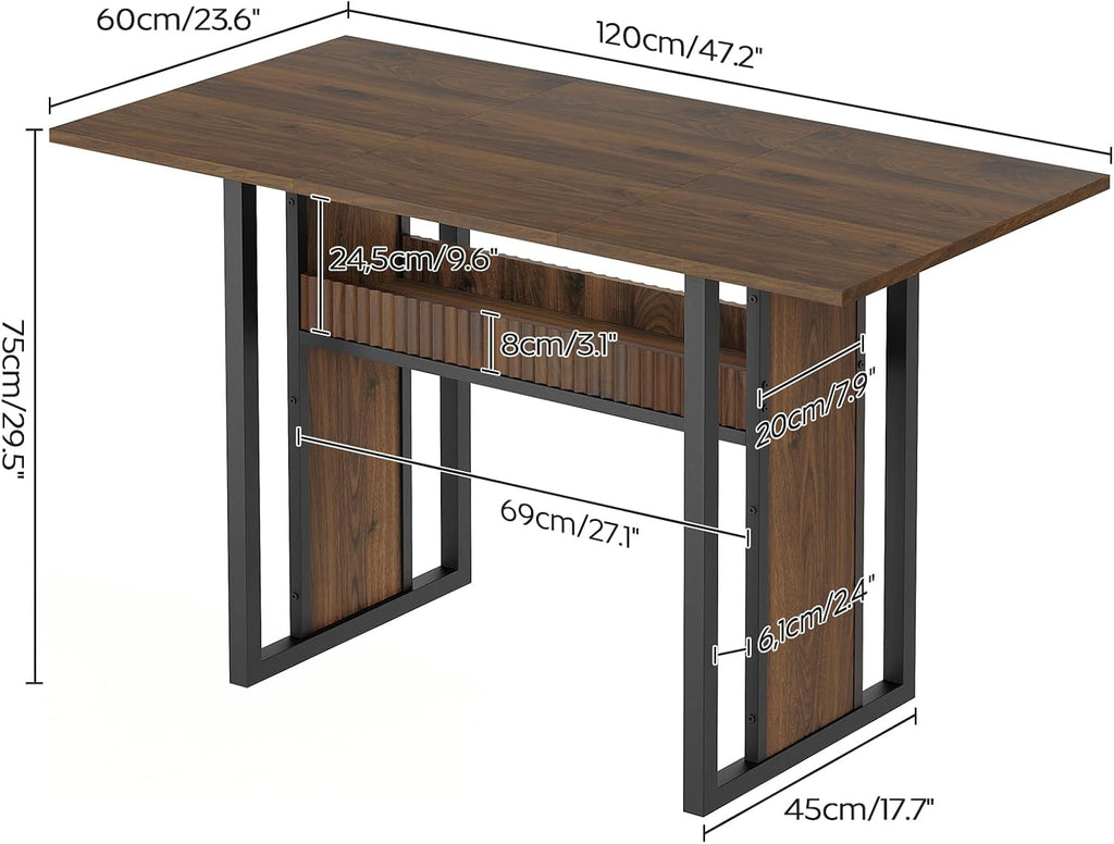 YATINEY 47.2 Inch Dining Table for 4, Kitchen Table with Storage, Morden Dining Room Table, Easy Assembly, Walnut CZ01BH