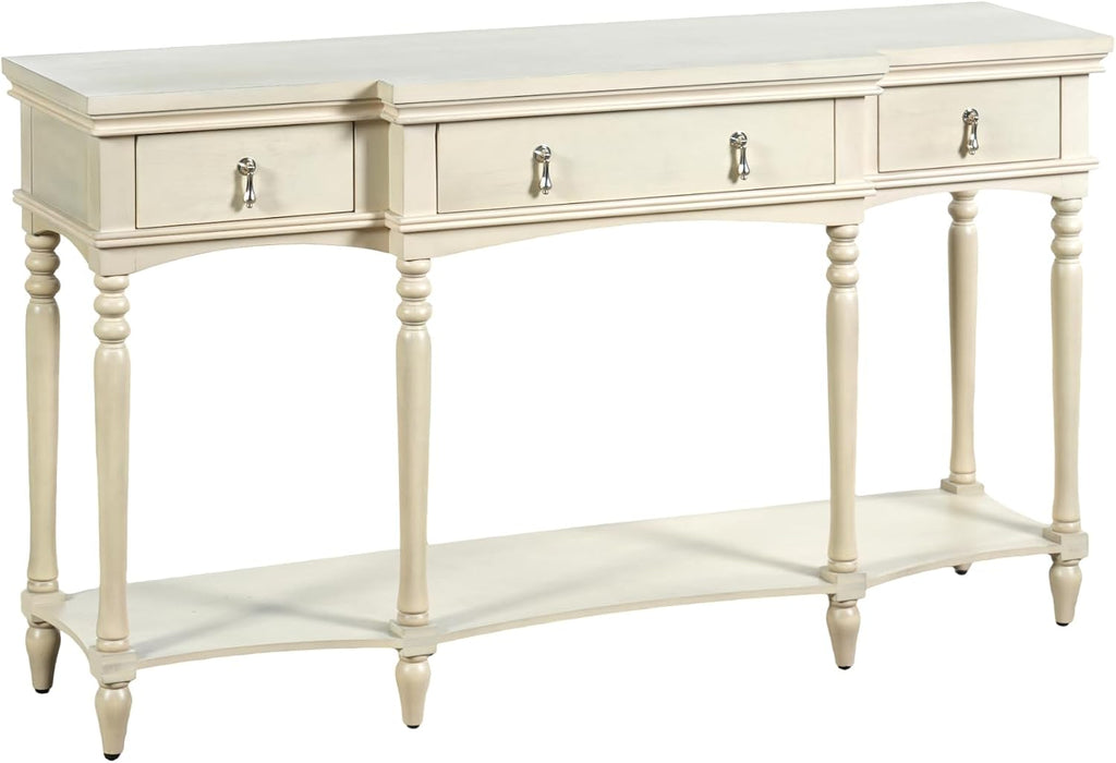 Christopher Knight Home Cally Wood Console Table with Drawers & Bottom Shelf, Narrow Entryway Table with Turned Roman Legs, Traditional Rectangular Wall Table for Living Room Study Hallway, White