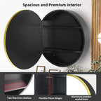 Movo 26 Inch x 26 Inch Round Circle Black Aluminuml Framed Bathroom Mirror Medicine Cabinet, Circular Storage Cabinet Surface Mounted Gold