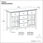 SIMPLIHOME Artisan Buffet - 54 inch Wide Solid Wood 3-Door Sideboard Buffet in Natural Aged Brown, Transitional Storage Cabinet for Dining Room or Kitchen with Adjustable Shelves and Bronze Hardware