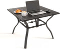 Patio Outdoor Dining Table, Wood-Grain Patio Square Table with Umbrella Hole, All-Weather Metal Dining Table for Party, Lawn & Garden (37.8“ x 37.8”) Black