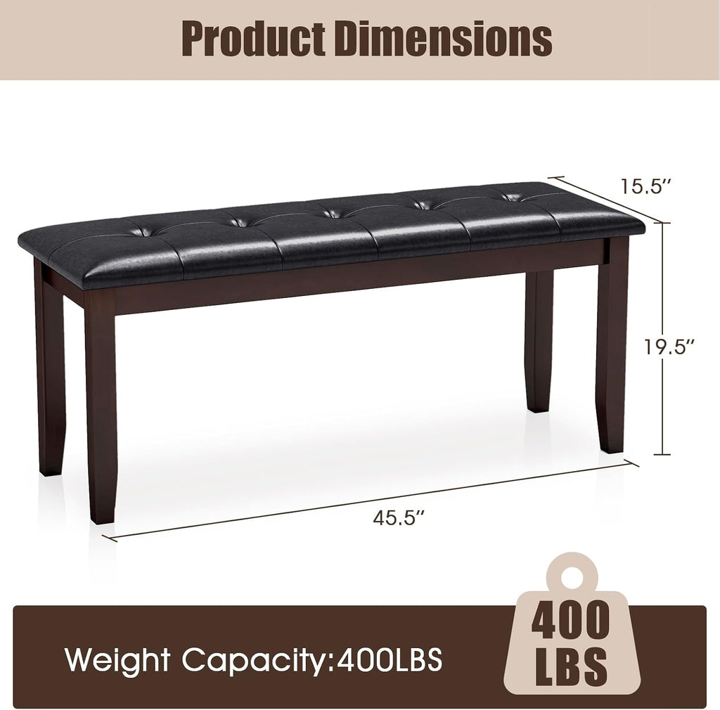Giantex Dining Room Bench, Traditional Upholstered Table Benches, Hallway PU Leather Bench Entryway Bench, Bedroom Bench for End of Bed, Ottoman Bench (Brown)