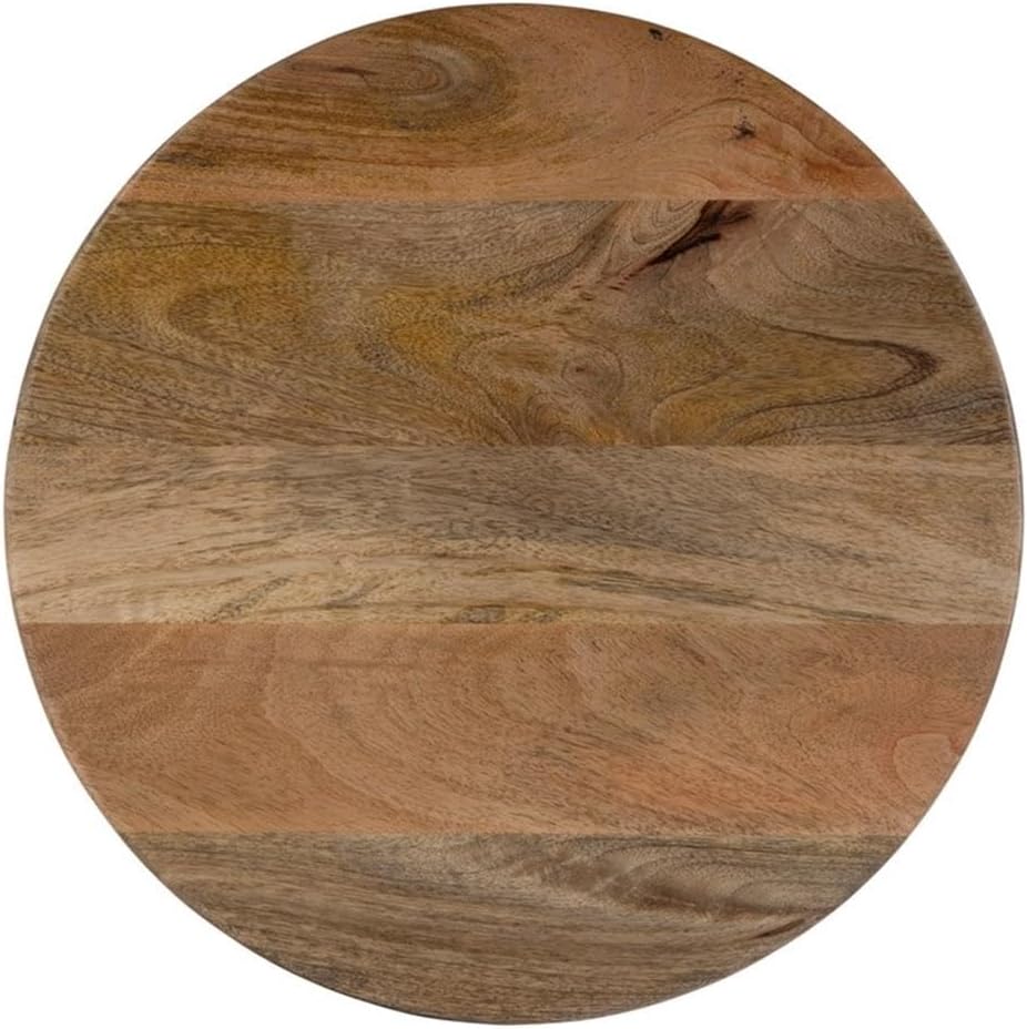Beaumont Lane 15" Round Solid Mango Wood Side Table, Natural Brown Lacquer Finish, Hand-Carved Detailing, Pedestal Base, Fully Assembled Accent Table for Living Room, Bedroom, or Hallway