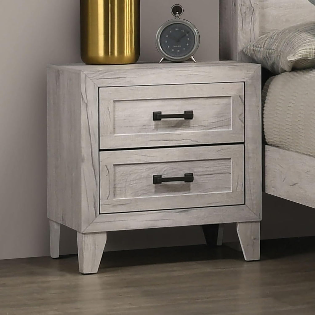 Bedside Table White Wash Finish Striking Elegant 1pc Nightstand Contemporary Style Black Bar Pull 2-Drawers,for Small Spaces