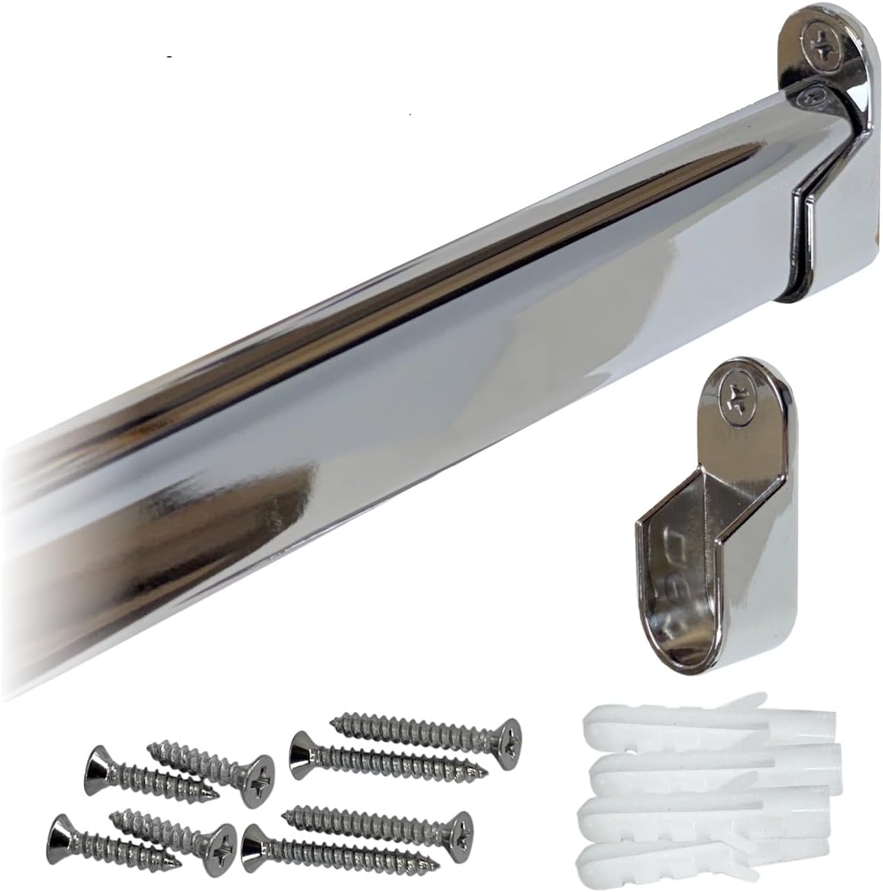 48" Oval Closet Rod Kit | Polished Chrome | Screw-On End Brackets & Hardware | Heavy-Gauge Steel | 10 Kits | Desunia