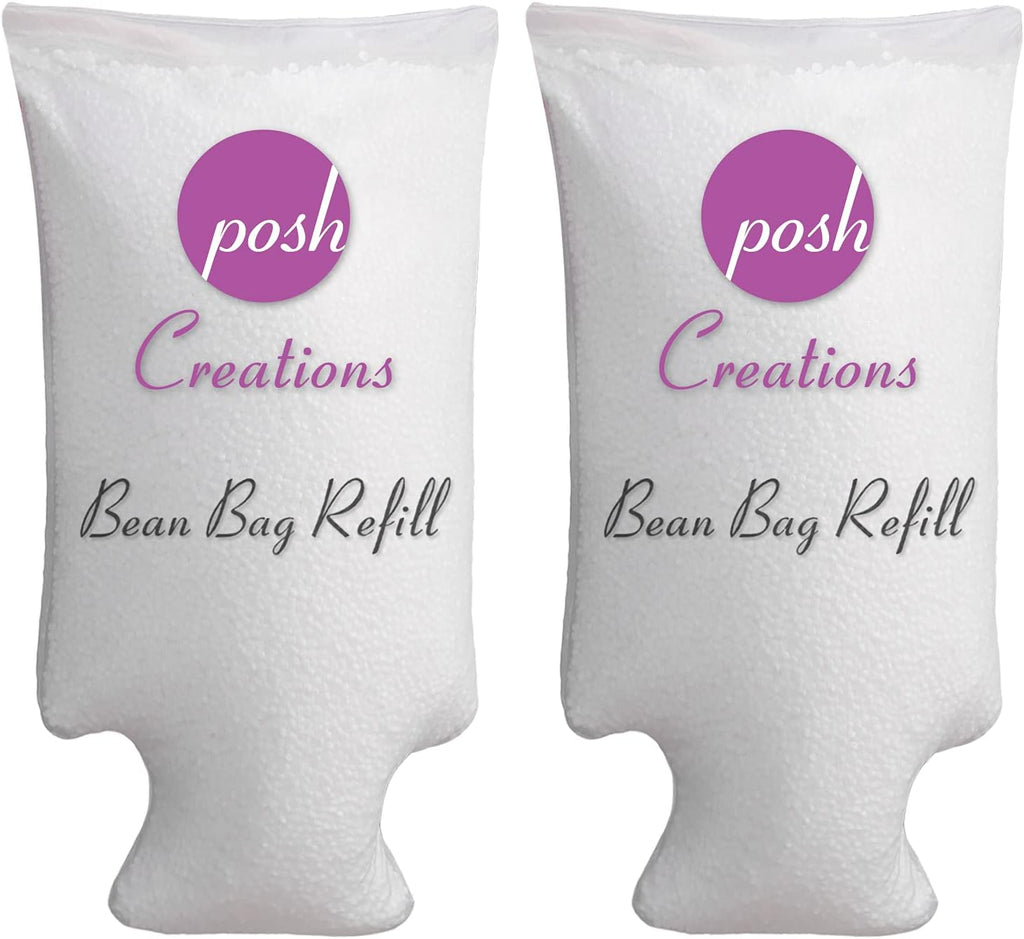 Posh Creations 2-Pack 200L EPS Bean Bag Refill and 100L EPS Bean Bag Refill with EZ-Pour Zipper Spout, White