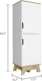 Pamplona Microwave Tall Cabinet with Double Doors - Light Oak & White Combo