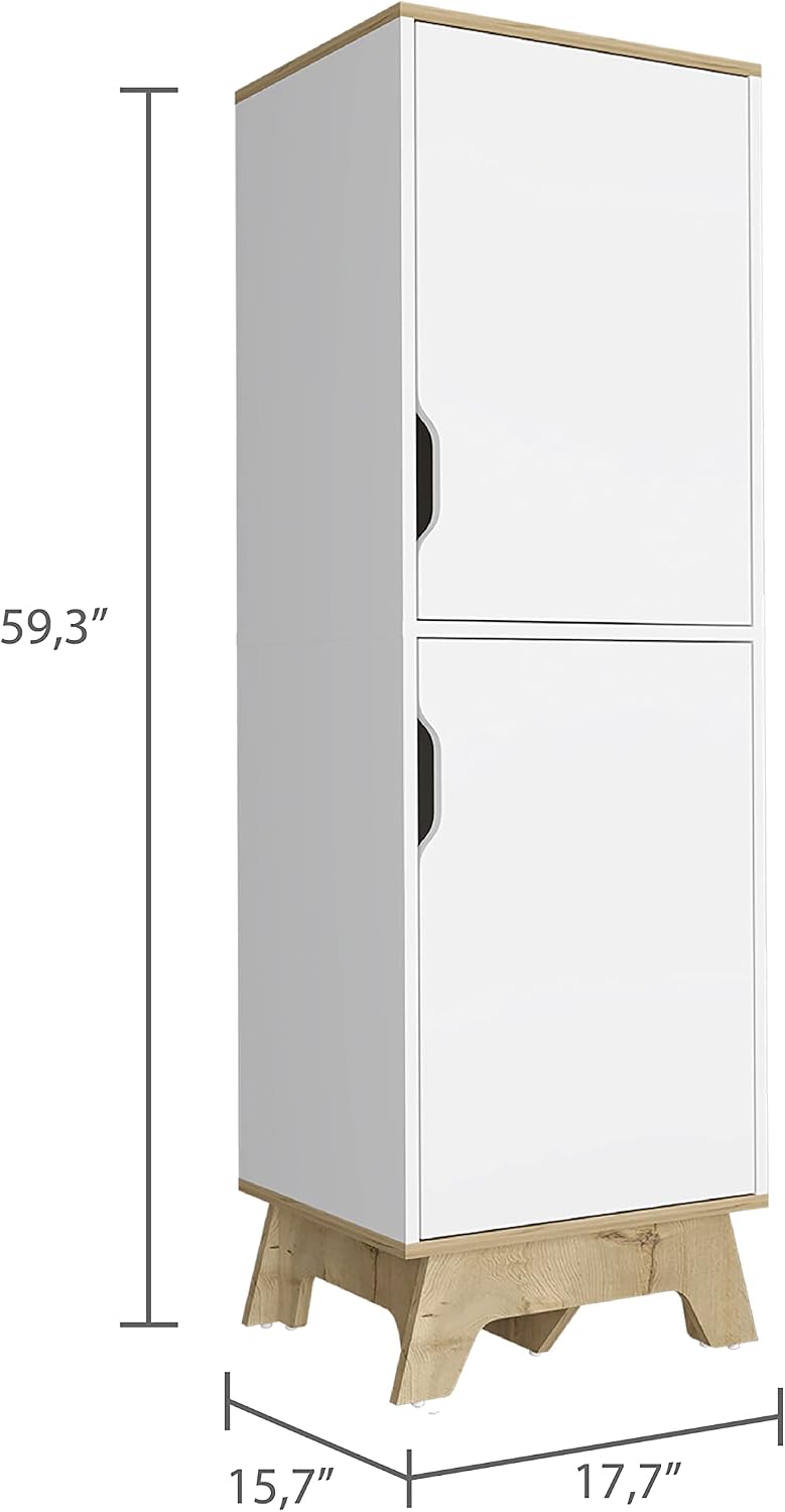 Pamplona Microwave Tall Cabinet with Double Doors - Light Oak & White Combo