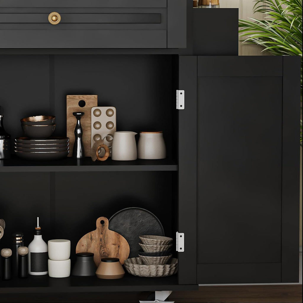 67 Kitchen Island Cart with Drop Leaf Breakfast Bar, Rolling Mobile Kitchen Island Table on Wheels with Storage Cabinet, Drawer, Spice/Towel Rack, Black