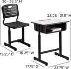 Flash Furniture Nila Set of 3 Adjustable Height Student Desks and Chairs with Black Pedestal Frames