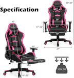 POWERSTONE Gaming Chair - Pink Ergonomic Gaming Chair with Footrest for Women Racing Esports Computer Chair High-Back Lumbar Massage Leather Recliner Rolling Swivel Chair (Pink)