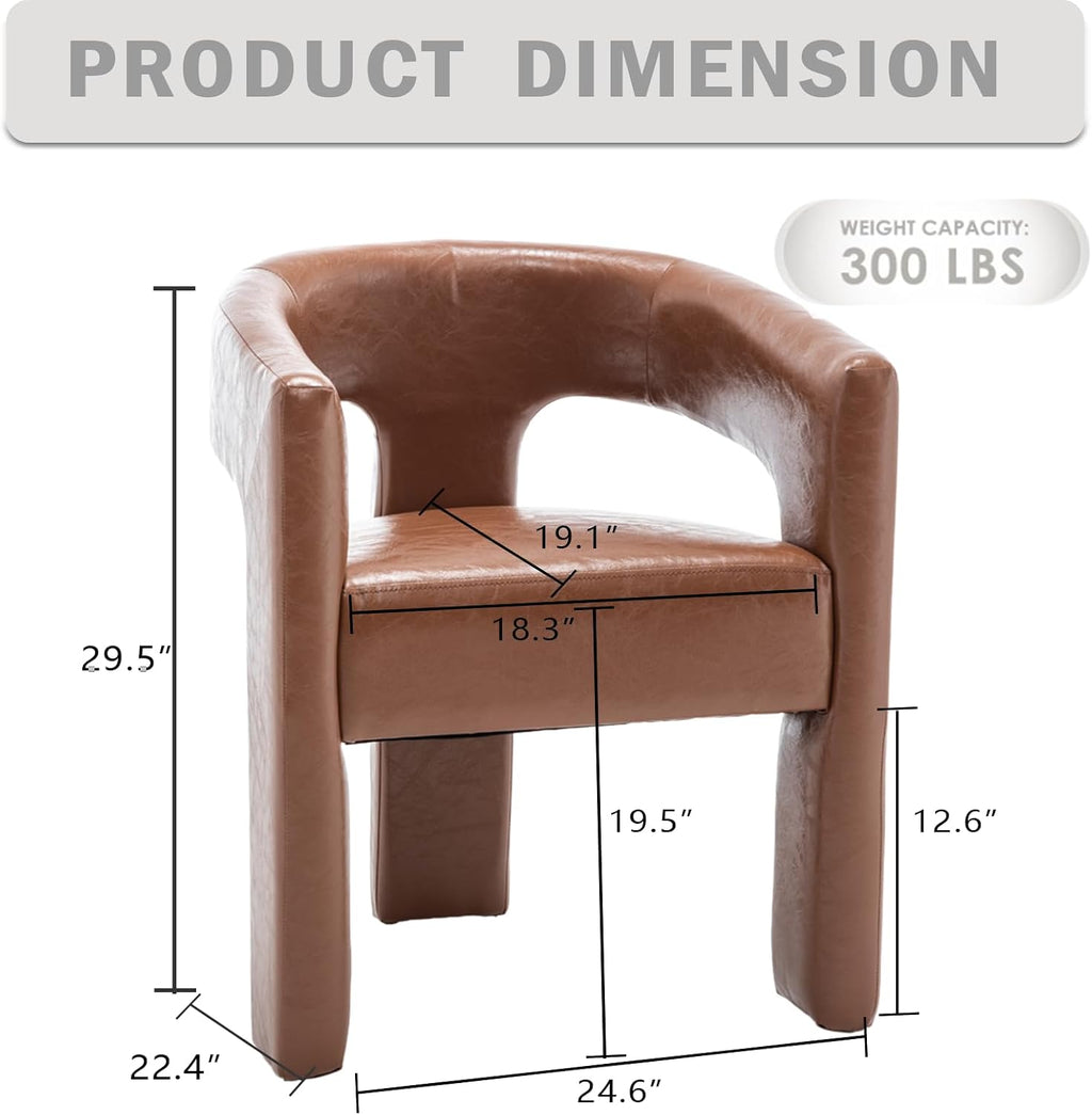 Modern Barrel Dining Chair, Comfy Faux Leather Upholstered Chairs with Open-Back, Assembled Vanity Chair, PU Leather Accent Chair Side Armchair for Dining Room, Kitchen, Living Room（Brown）
