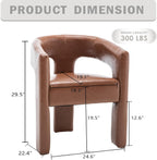 Modern Barrel Dining Chair, Comfy Faux Leather Upholstered Chairs with Open-Back, Assembled Vanity Chair, PU Leather Accent Chair Side Armchair for Dining Room, Kitchen, Living Room（Brown）