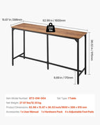VEVOR Bar Table, Sturdy Metal Frame High Top Pub Table, Small Kitchen Dining, Cocktail Coffee Counter Bar Height Desk, Easy to Assemble, 63x16x36 in, for Living Room Party, Brown