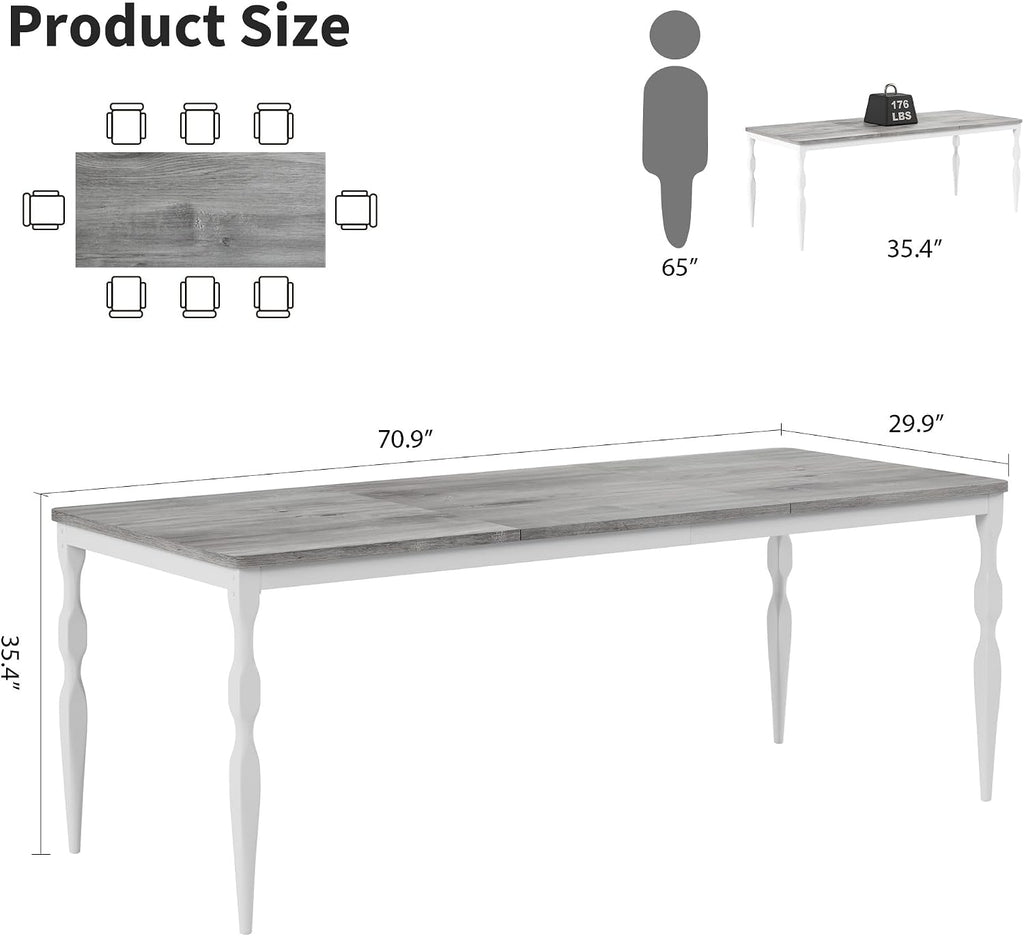 IDEALHOUSE Dining Table for 6, 71 Inch Rectangular Kitchen Table, Rustic Farmhouse Dining Room Table with Large Tabletop and Heavy-Duty Legs, Ideal for Dining Room or Kitchen, Gray