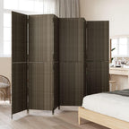 Poly Rattan Room Divider 6 Panels Gray, Privacy Screen with Powder-Coated Steel Frame, Foldable Partition for Indoor Outdoor Use, Blocks Sunlight