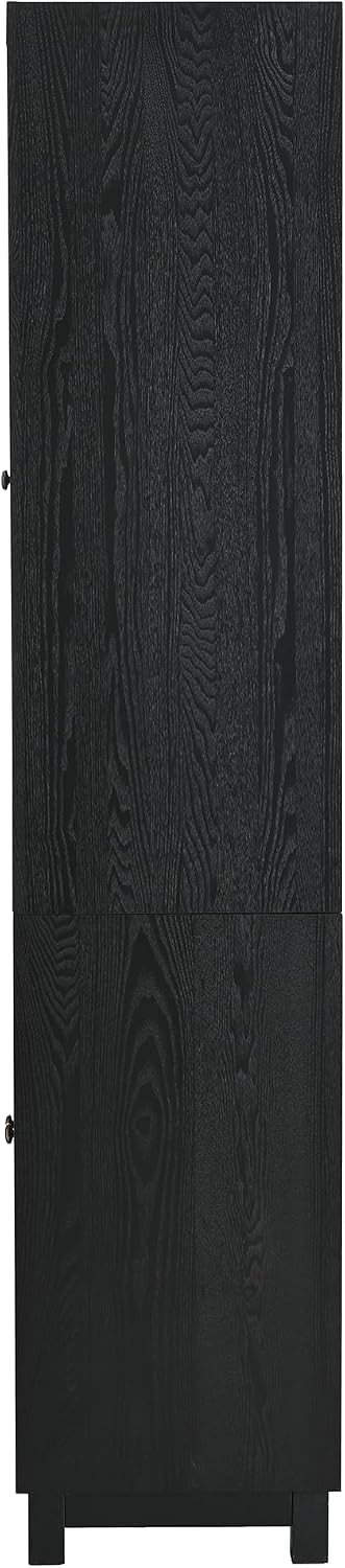 LUMISOL 74.5" Tall Kitchen Pantry Cabinet with Glass Doors & Adjustable Shelves, Ash Wood Grain Display Cabinet with Storage, Modern Bookshelf for Living Room Dining Room Office, Black