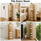 8/9/10-Tier Folding Shoe Rack| Bamboo Wooden Shoe Organizer| Entryway Bedroom Shoe Shelf| Ventilated & Space-Saving
