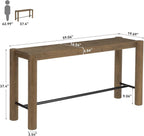 59-Inch Bar Table, Solid Wood Counter Height Dining Table with Metal Footrest, Modern Rustic Home Bar Unit for Kitchen, Living Room & Dining Room, Brown
