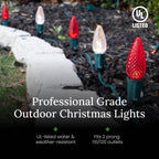 Pro Christmas C9 Light Cord - 250 ft Spool, 500 Bulb Sockets, 6” Spacing, Green Wire - Outdoor Strand for Holiday Decor, Home and Roofline, Foliage (Plugs not Included)