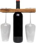 Ironwood Gourmet Acacia Wood Wine Glass Holder for Wine Bottles, Holds 2 Wine Glasses