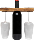 Ironwood Gourmet Acacia Wood Wine Glass Holder for Wine Bottles, Holds 2 Wine Glasses