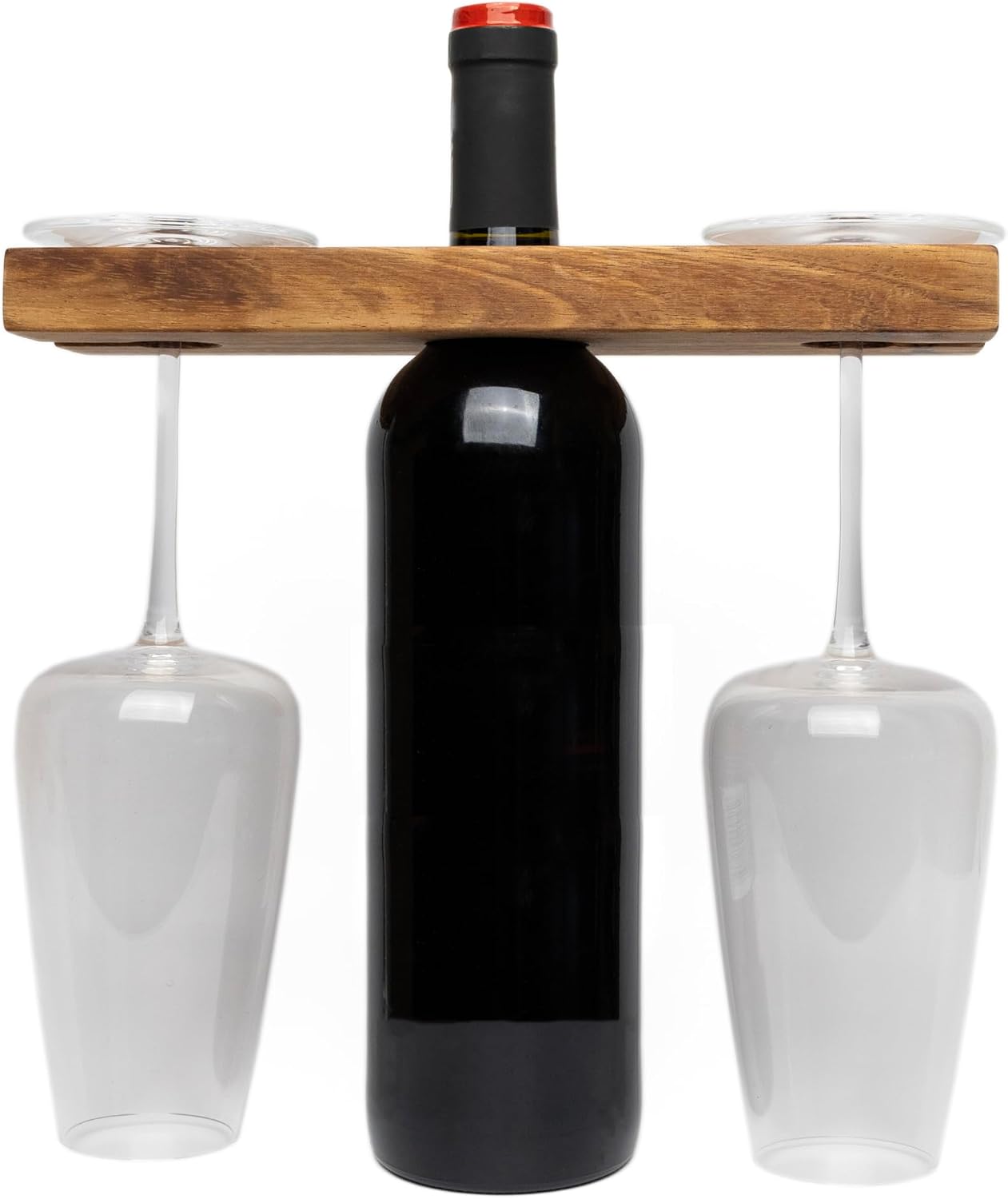 Ironwood Gourmet Acacia Wood Wine Glass Holder for Wine Bottles, Holds 2 Wine Glasses