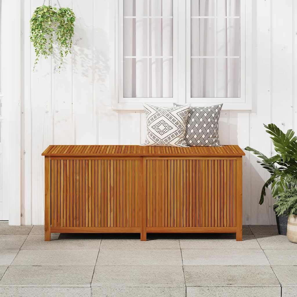 Solid Acacia Wood Patio Storage Box 68.9x31.5x29.5 Inches with Gas-Lift Lid, Waterproof Zippered Bag, Bench and Side Table for Cushions, Garden Tools