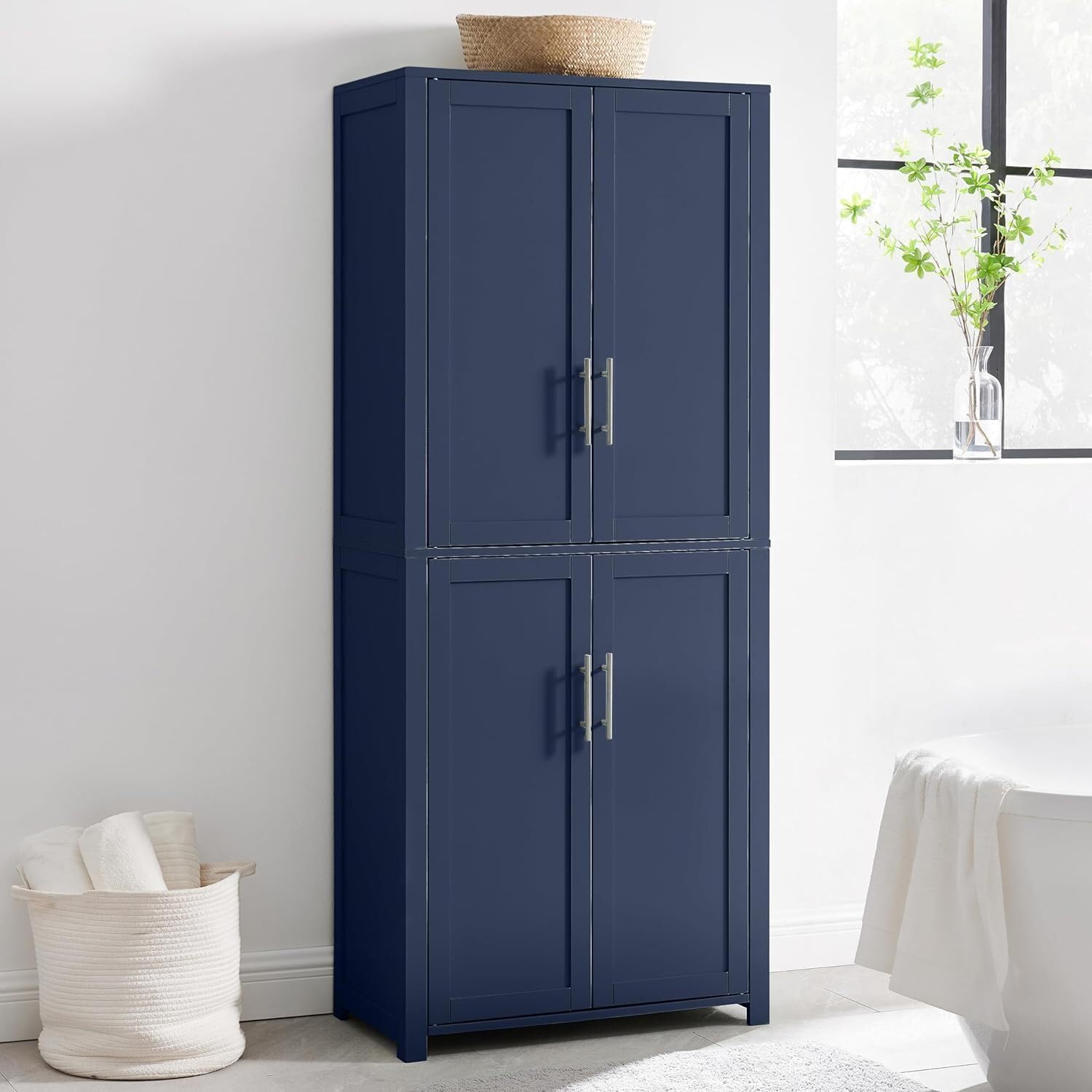 Maykoosh Tall Kitchen Pantry - Storage Cabinet with Adjustable Shelves - Navy