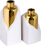 White and Gold Ceramic Vase Set, Modern Home Decor Flower Vases, 2-Piece Bud Vase for Living Room, Wedding & Hotel Dining Table Centerpieces, Fireplace or Bookshelf, 8.6" & 10.8" H